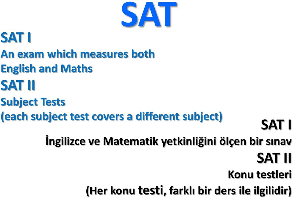 SAT I İngilizce ve Matematik yetkinliğini ölçen bir sınav SAT