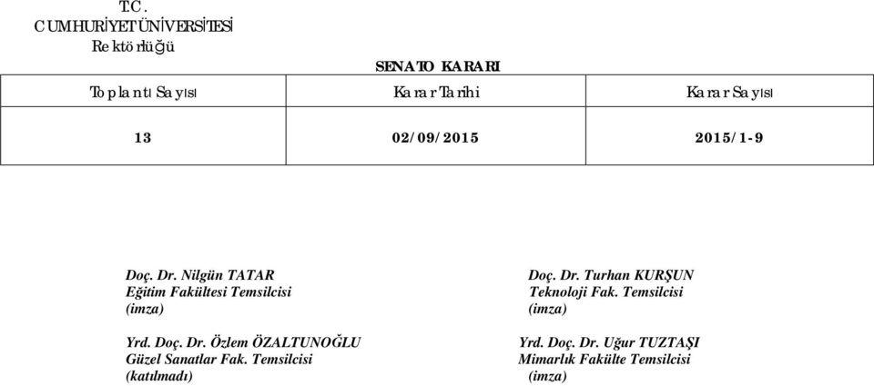 Temsilcisi Doç. Dr. Turhan KURŞUN Teknoloji Fak.