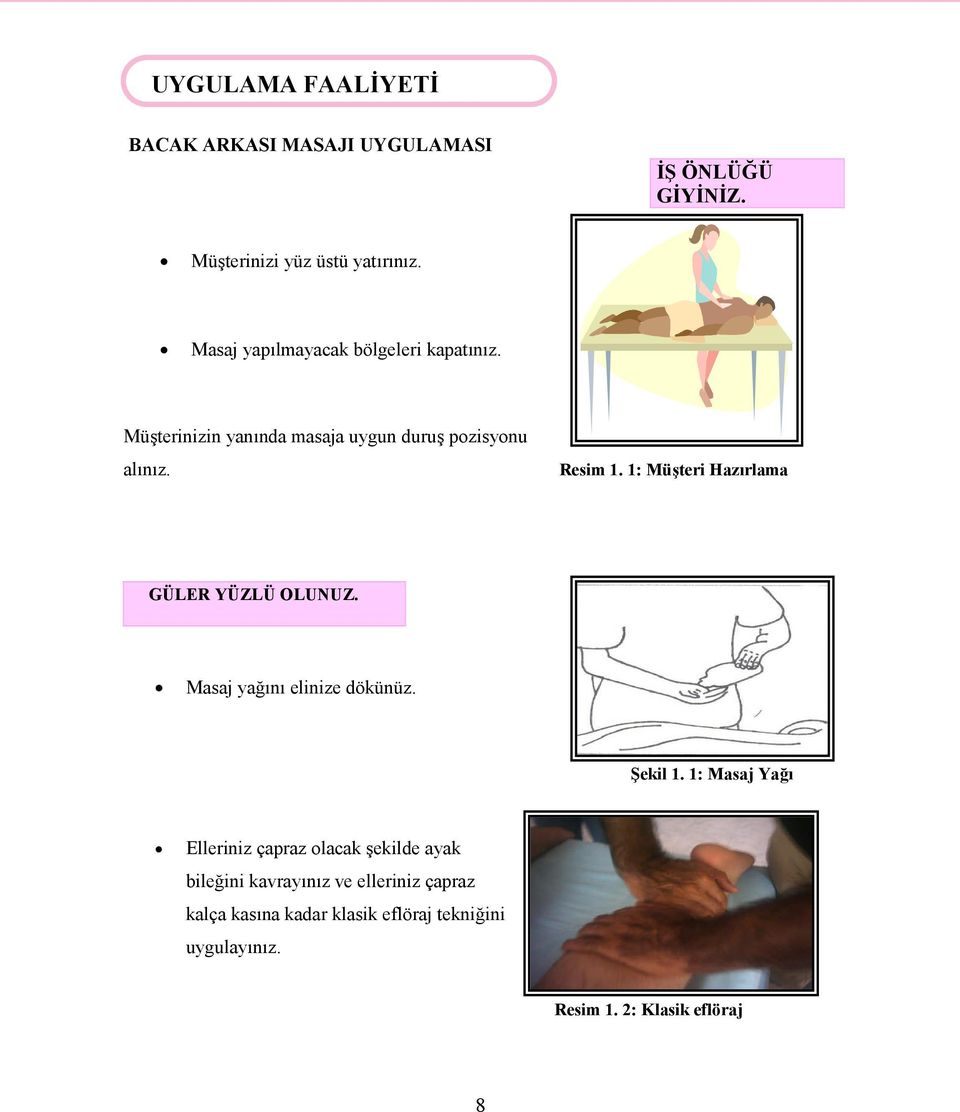 1: Müşteri Hazırlama GÜLER YÜZLÜ OLUNUZ. Masaj yağını elinize dökünüz. Şekil 1.