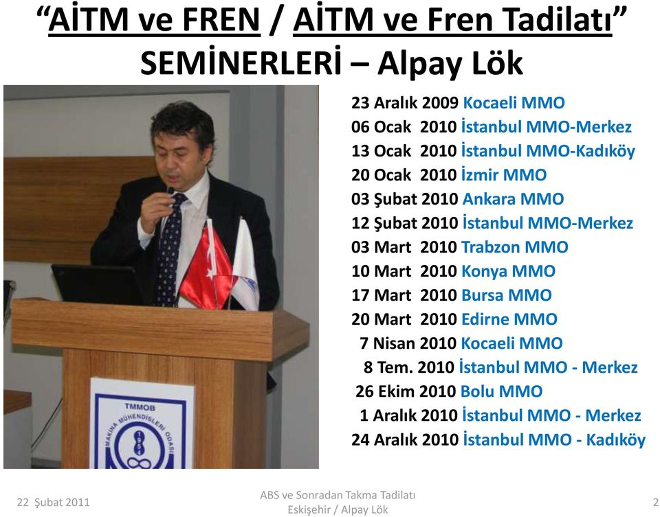 2010 Trabzon MMO 10 Mart 2010 Konya MMO 17 Mart 2010 Bursa MMO 20 Mart 2010 Edirne MMO 7 Nisan 2010 Kocaeli MMO 8 Tem.