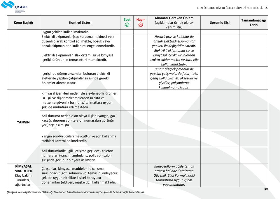 İçerisinde dönen aksamları bulunan elektrikli aletler ile yapılan çalışmalar sırasında gerekli önlemler alınmaktadır.