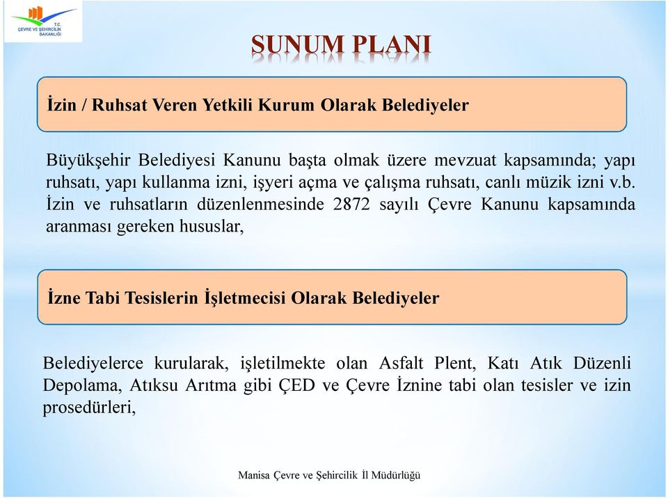 İzin ve ruhsatların düzenlenmesinde 2872 sayılı Çevre Kanunu kapsamında aranması gereken hususlar, İzne Tabi Tesislerin İşletmecisi