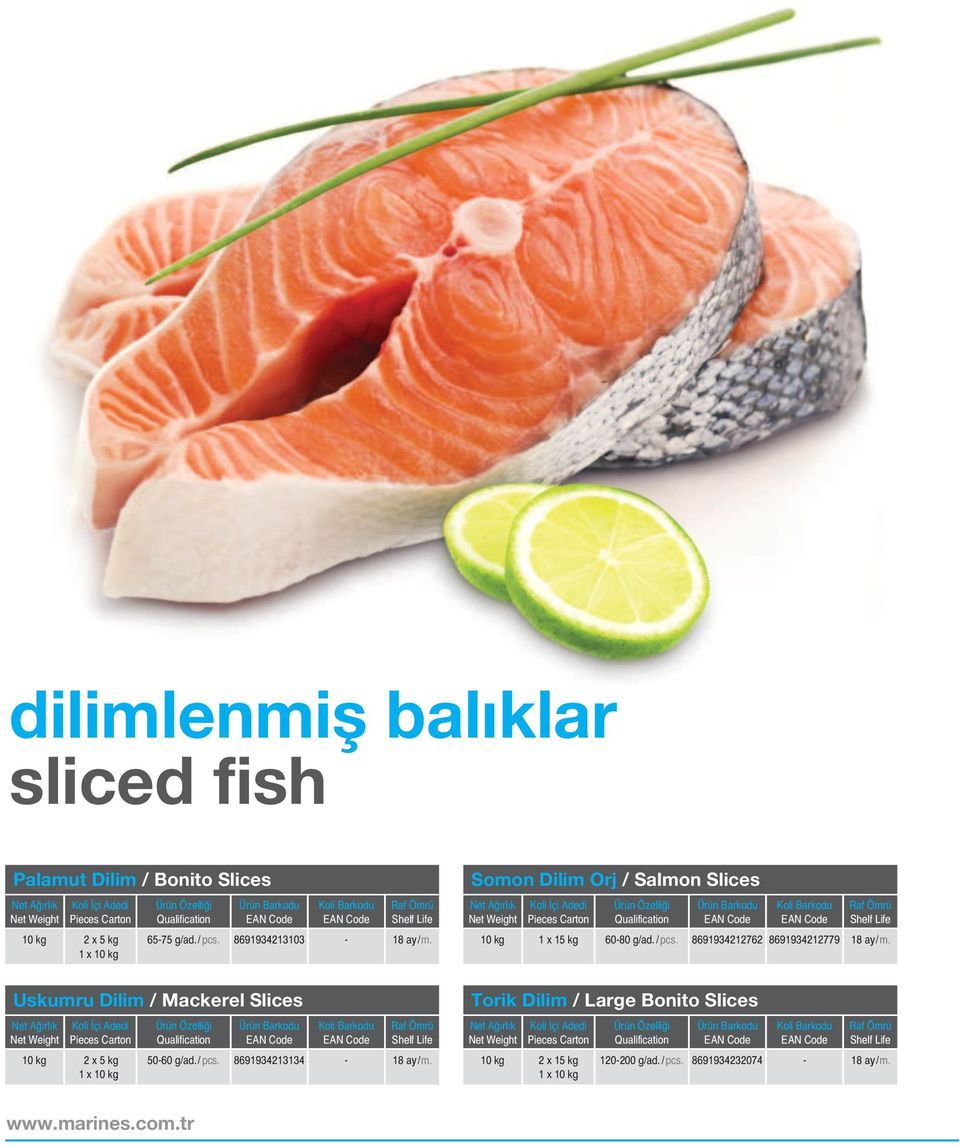 8691934212762 8691934212779 Uskumru Dilim / Mackerel Slices 10 kg 2 x 5 kg 50-60 g/ad./ pcs.