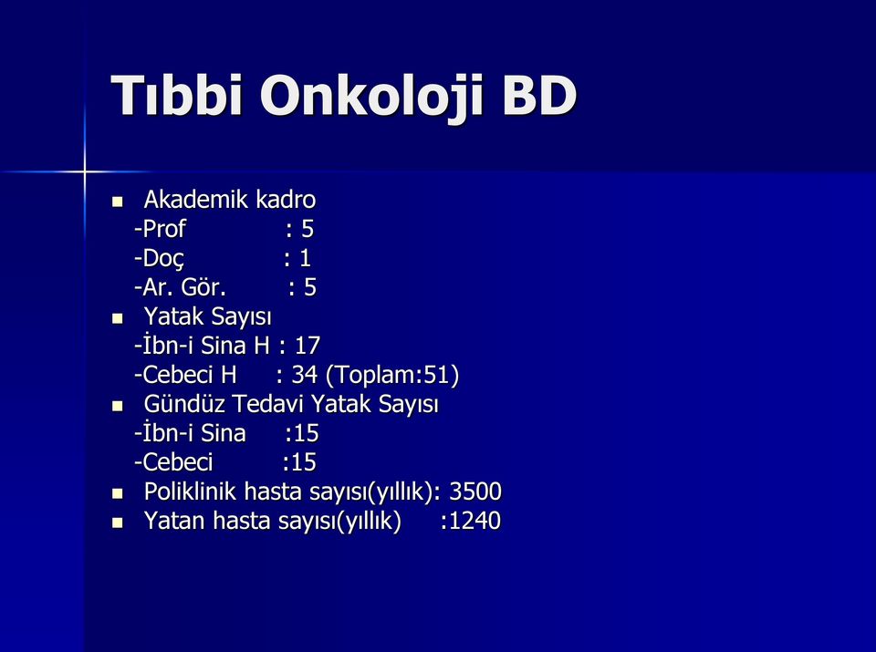 Gündüz Tedavi Yatak Sayısı -İbn-i Sina :15 -Cebeci :15