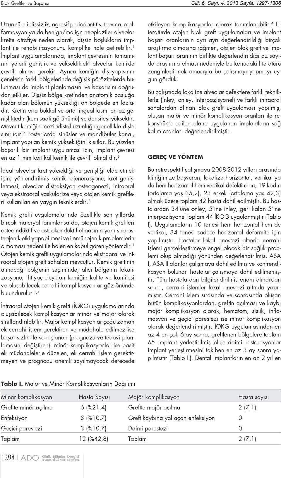 1 İmplant uygulamalarında, implant çevresinin tamamının yeterli genişlik ve yükseklikteki alveolar kemikle çevrili olması gerekir.