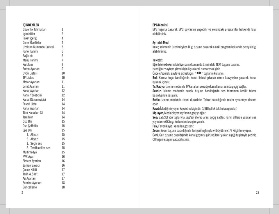Şeffaflık 15 Epg Dili 15 1. Altyazı 15 2. Altyazı 15 1. Seçili ses 15 2.