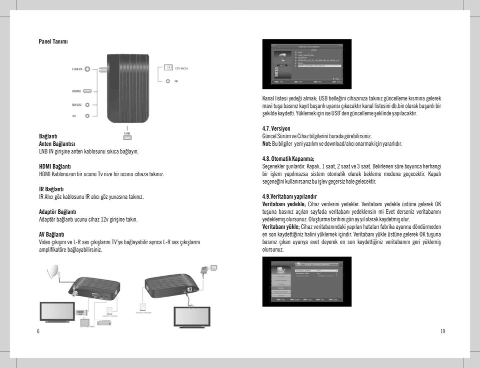 HDMI Bağlantı HDMI Kablonuzun bir ucunu Tv nize bir ucunu cihaza takınız. IR Bağlantı IR Alıcı göz kablosunu IR alıcı göz yuvasına takınız.