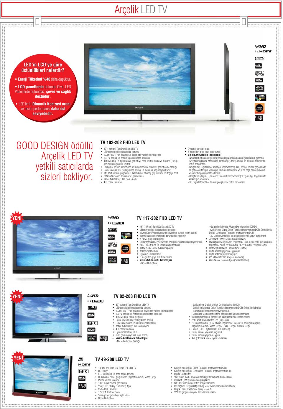 TV 102-202 FHD LED TV 40 (102 cm) Tam Düz Ekran LED TV LED teknolojisi ile daha do al görüntü 1920x1080 (FHD) çözünürlük sayesinde yüksek resim kalitesi 100 Hz özelli i ile hareketli görüntülerde