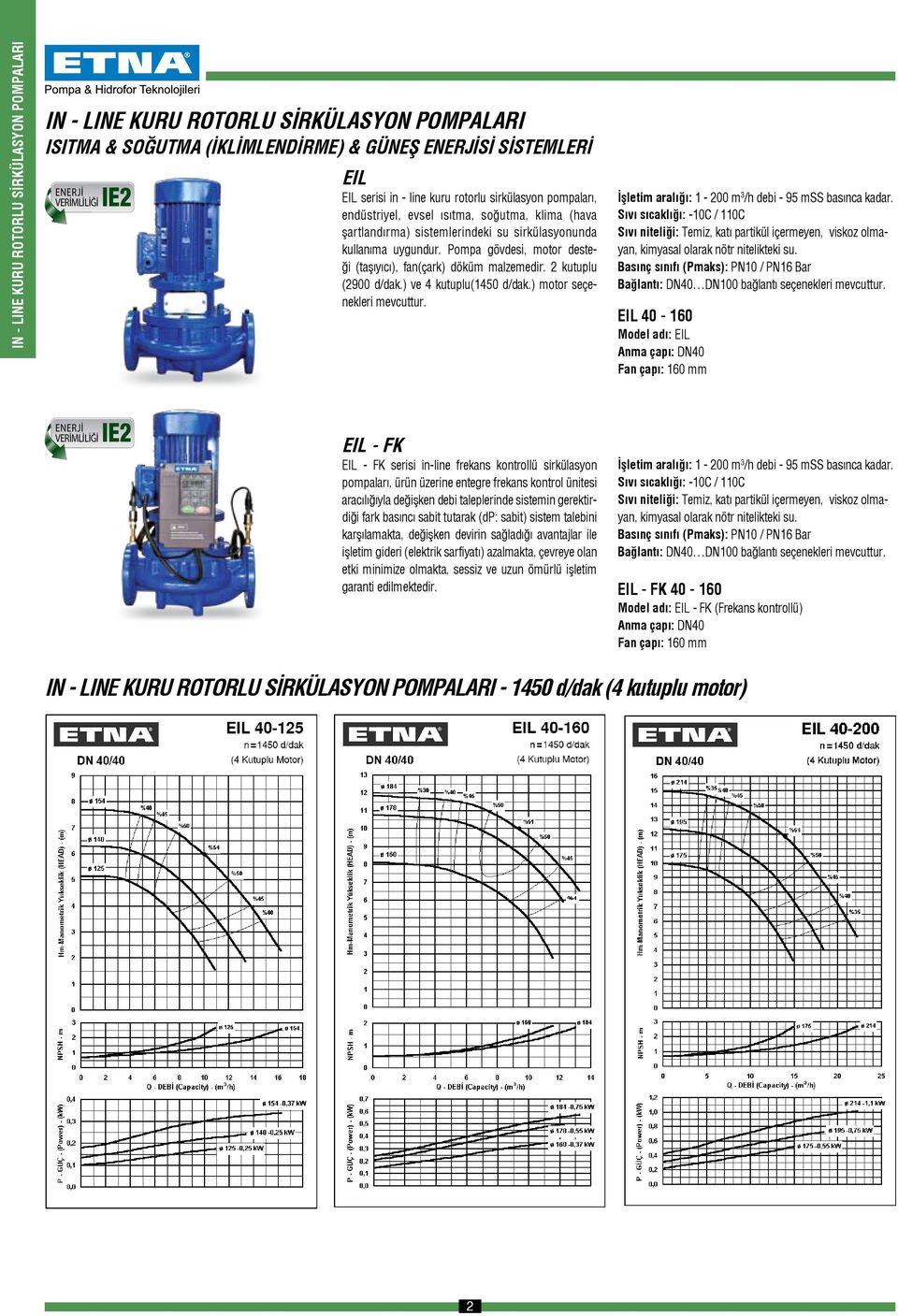 Pompa gövdesi, motor desteği (taşıyıcı), fan(çark) döküm malzemedir. 2 kutuplu (2900 d/dak.) ve 4 kutuplu(1450 d/dak.) motor seçenekleri mevcuttur.