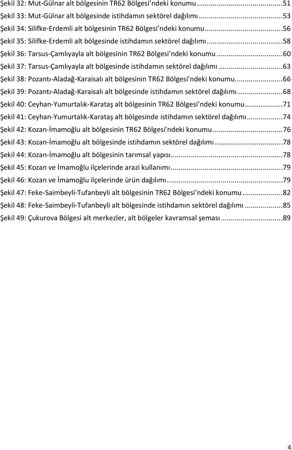 .. 58 Şekil 36: Tarsus-Çamlıyayla alt bölgesinin TR62 Bölgesi ndeki konumu... 60 Şekil 37: Tarsus-Çamlıyayla alt bölgesinde istihdamın sektörel dağılımı.