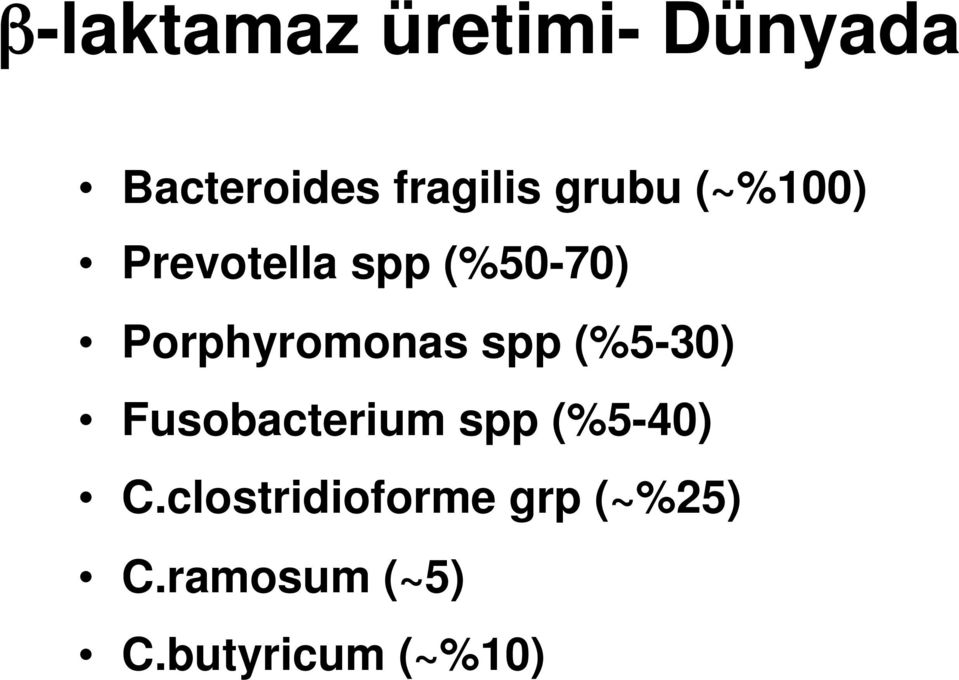 Porphyromonas spp (%5-30) Fusobacterium spp