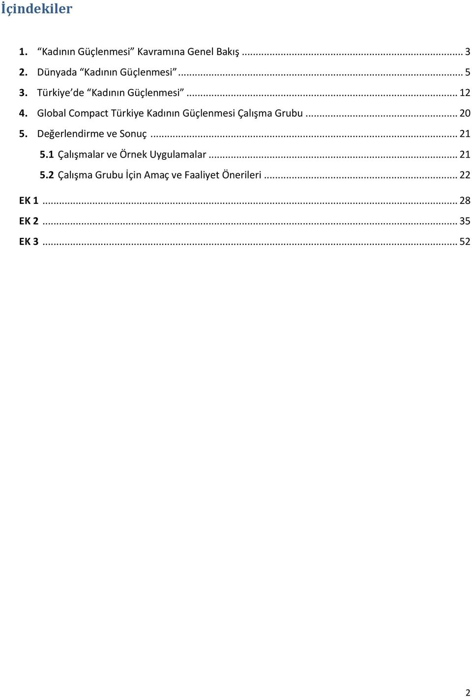 Global Compact Türkiye Kadının Güçlenmesi Çalışma Grubu... 20 5. Değerlendirme ve Sonuç.