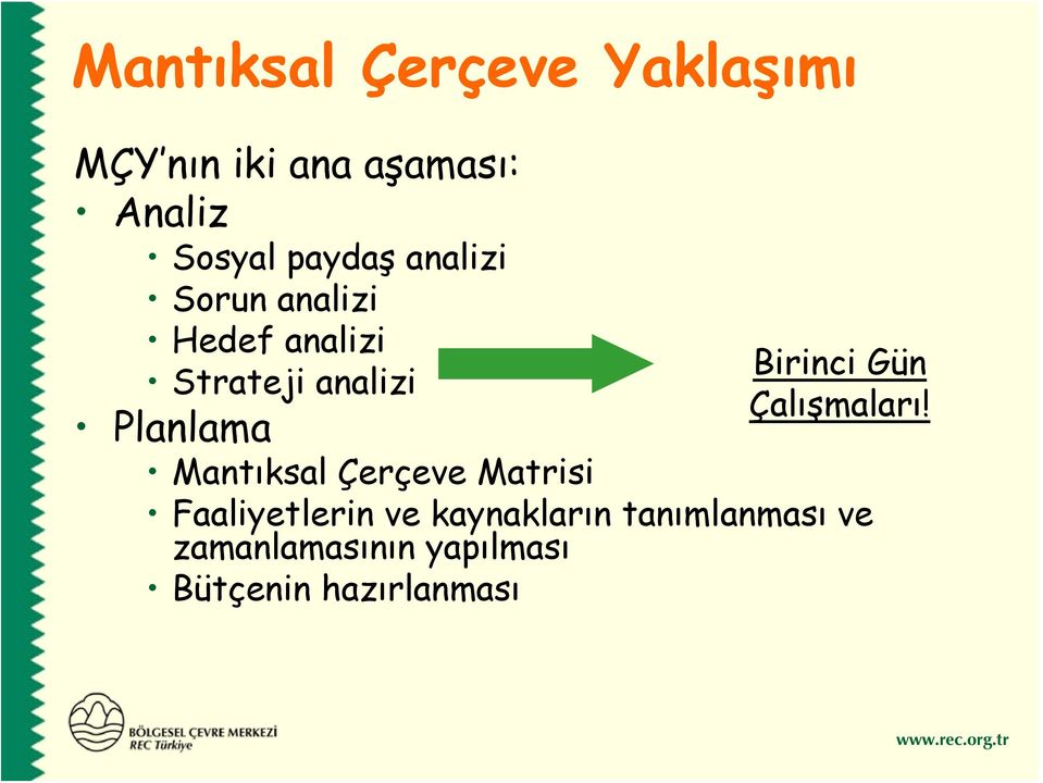 Mantıksal Çerçeve Matrisi Faaliyetlerin ve kaynakların tanımlanması