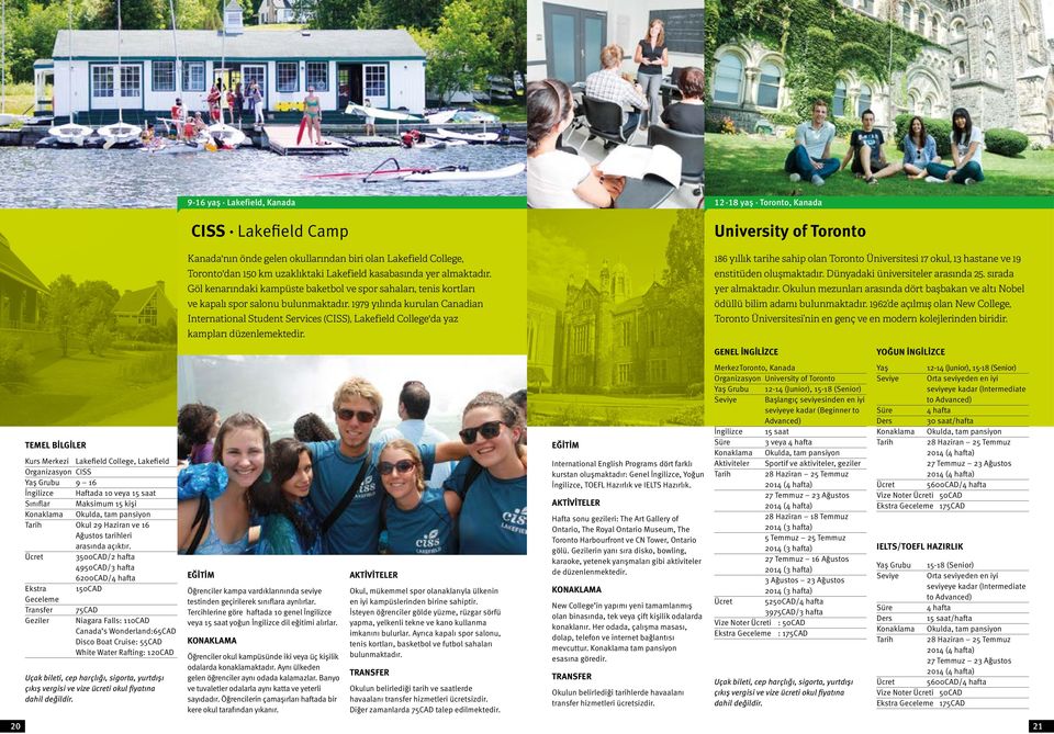 1979 yılında kurulan Canadian International Student Services (CISS), Lakefield College'da yaz kampları düzenlemektedir.