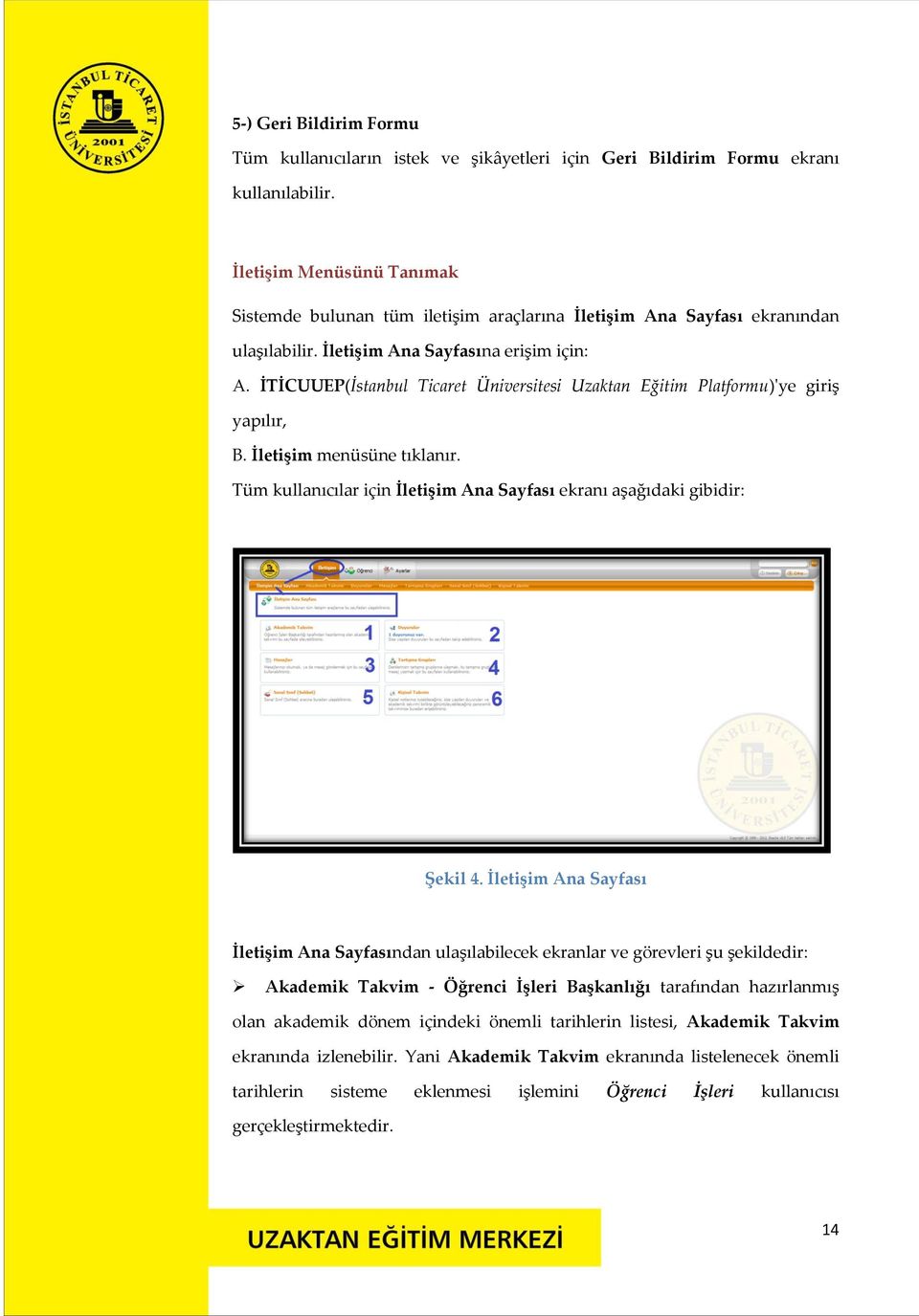İTİCUUEP(İstanbul Ticaret Üniversitesi Uzaktan Eğitim Platformu)'ye giriş yapılır, B. İletişim menüsüne tıklanır. Tüm kullanıcılar için İletişim Ana Sayfası ekranı aşağıdaki gibidir: Şekil 4.