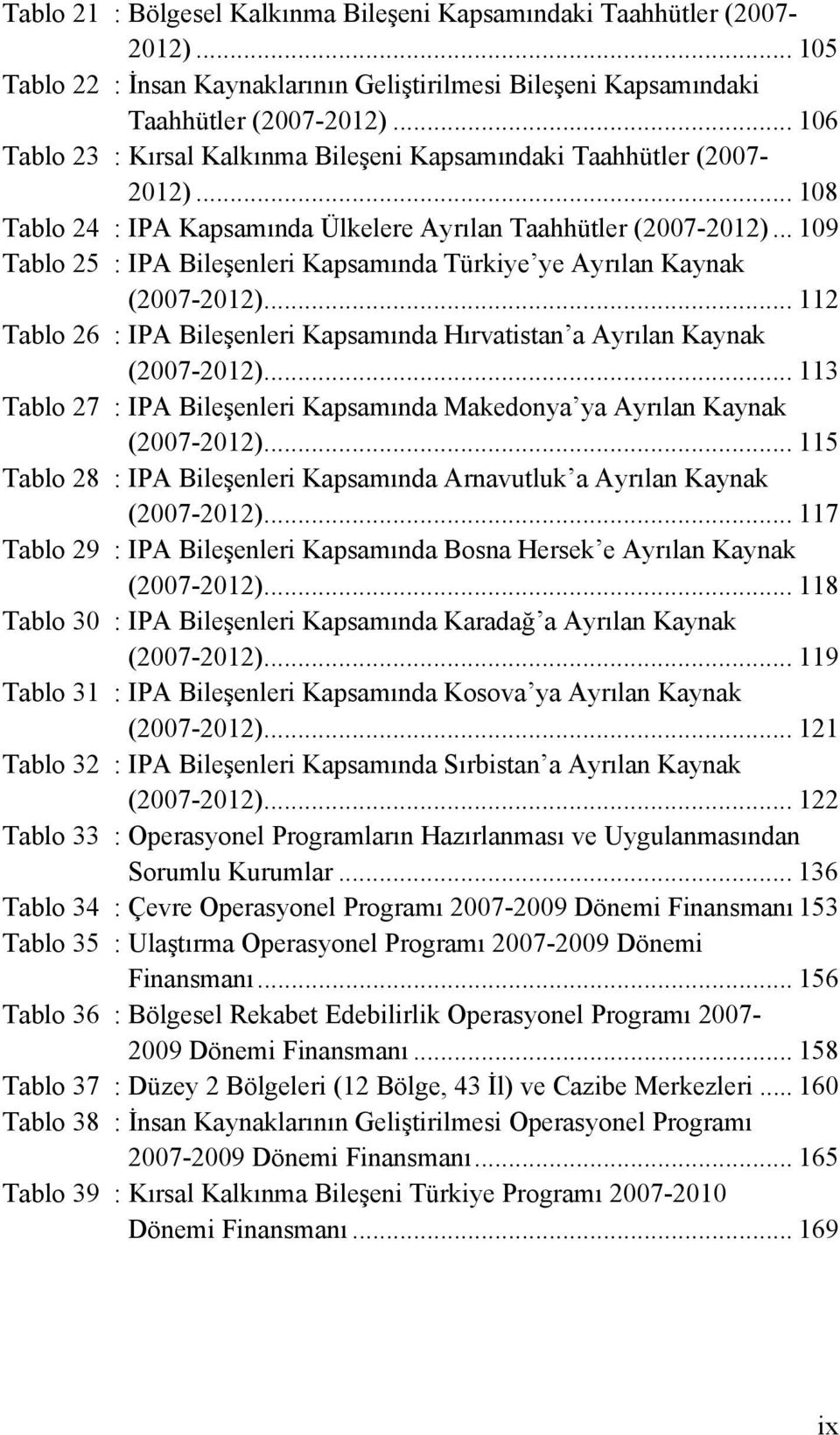 .. 109 Tablo 25 : IPA Bileşenleri Kapsamında Türkiye ye Ayrılan Kaynak (2007-2012)... 112 Tablo 26 : IPA Bileşenleri Kapsamında Hırvatistan a Ayrılan Kaynak (2007-2012).