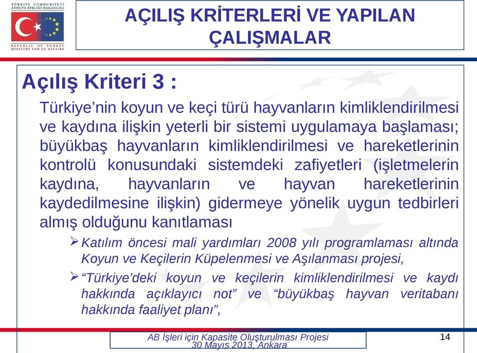 hareketlerinin kaydedilmesine ilişkin) gidermeye yönelik uygun tedbirleri almış olduğunu kanıtlaması Katılım öncesi mali yardımları 2008 yılı programlaması altında Koyun