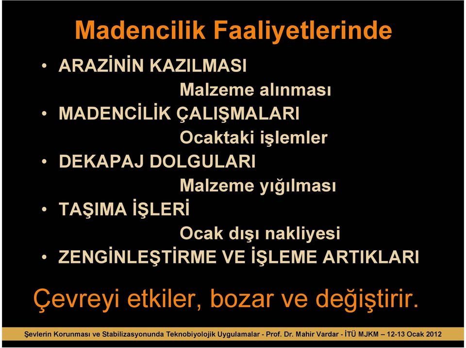 DOLGULARI Malzeme yığılması TAŞIMA İŞLERİ Ocak dışı nakliyesi