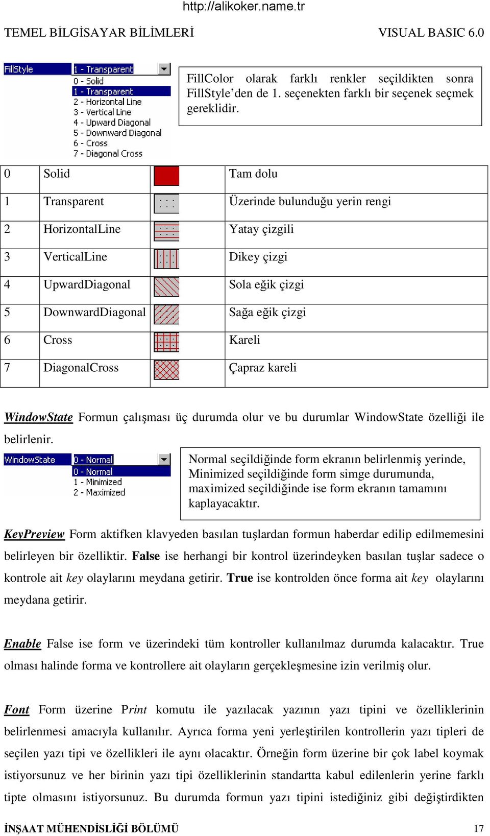 Kareli 7 DiagonalCross Çapraz kareli WindowState Formun çalışması üç durumda olur ve bu durumlar WindowState özelliği ile belirlenir.