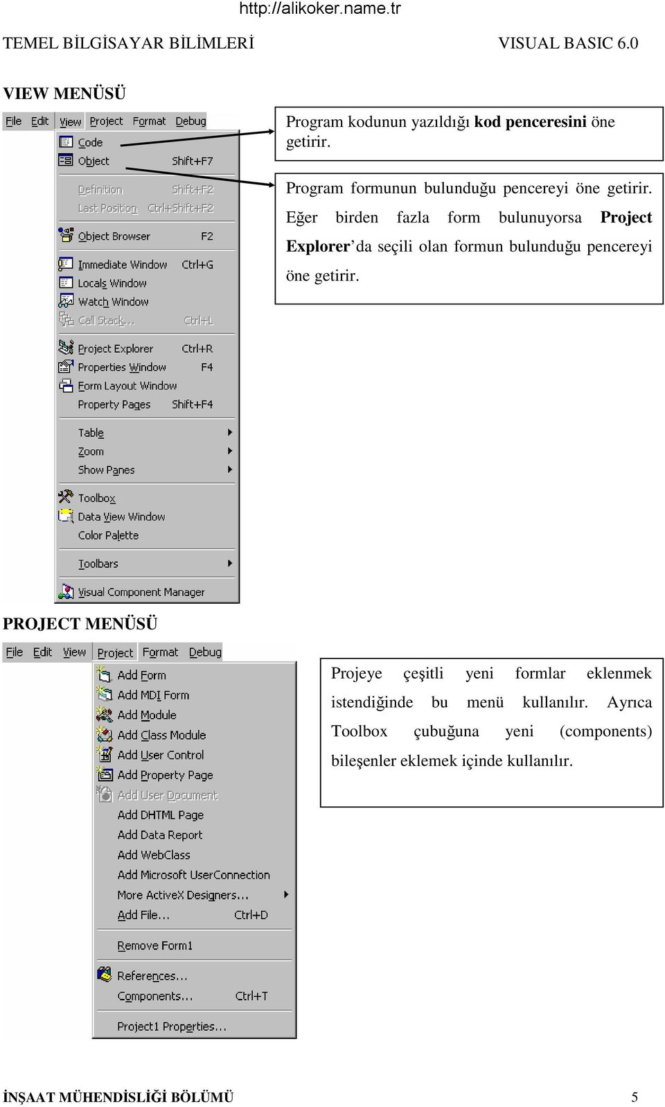 Eğer birden fazla form bulunuyorsa Project Explorer da seçili olan formun bulunduğu pencereyi öne