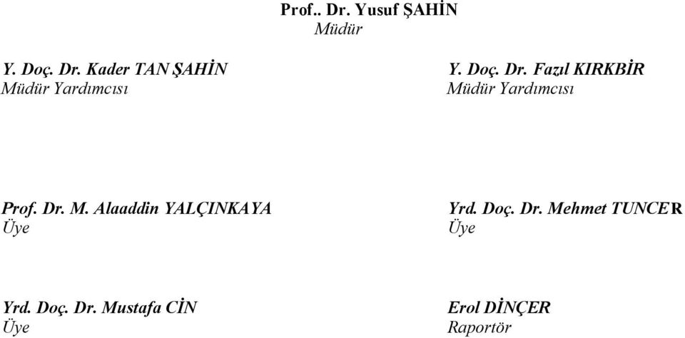 Fazıl KIRKBİR Müdür Yardımcısı Müdür Yardımcısı mza ) Prof.