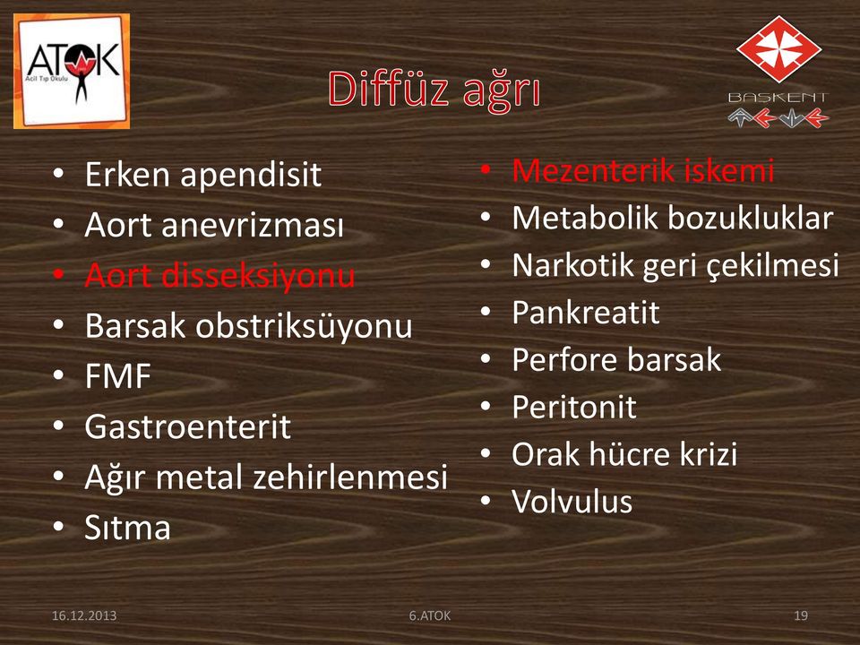 Mezenterik iskemi Metabolik bozukluklar Narkotik geri