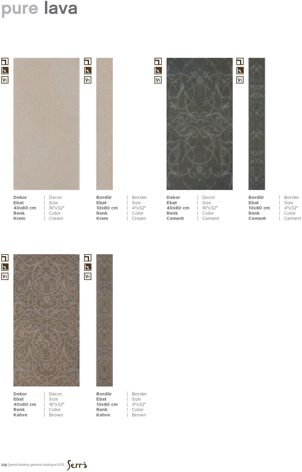 cm Cement Border 4"x2" Cement Dekor 40x80 cm Kahve Decor 16"x2" Brown