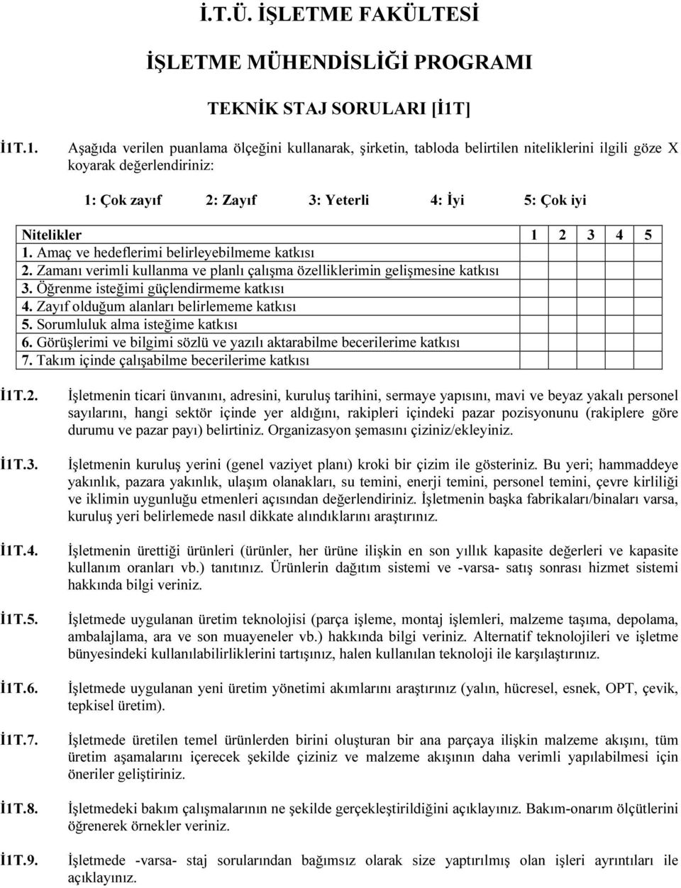 1 2 3 4 5 1. Amaç ve hedeflerimi belirleyebilmeme katkısı 2. Zamanı verimli kullanma ve planlı çalışma özelliklerimin gelişmesine katkısı 3. Öğrenme isteğimi güçlendirmeme katkısı 4.