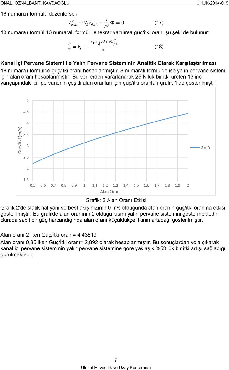 8 numaralı formülde ise yalın pervane sistemi için alan oranı hesaplanmıştır.