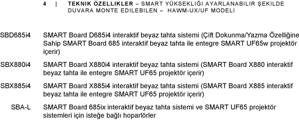 (SMART Board X880 interaktif beyaz tahta ile entegre SMART UF65 projektör SMART Board X885i4 interaktif beyaz tahta sistemi (SMART Board X885 interaktif