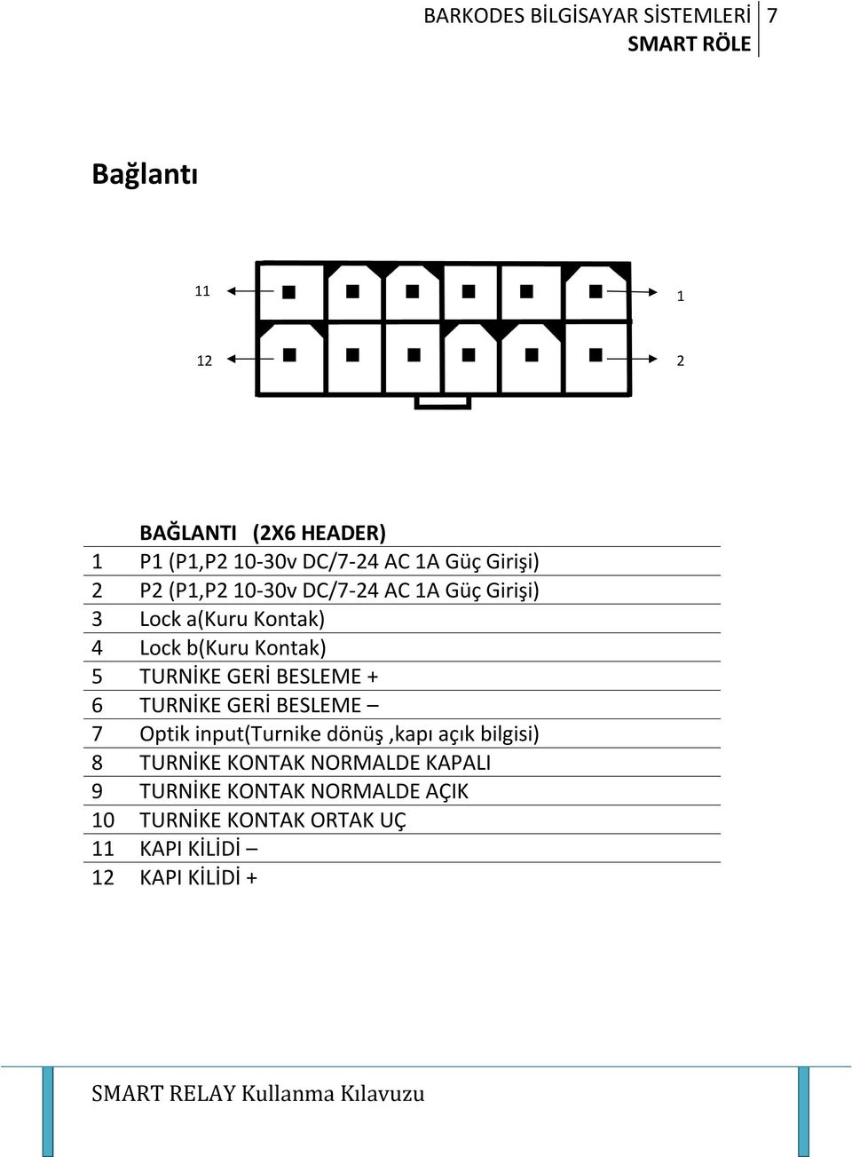 BESLEME + 6 TURNİKE GERİ BESLEME 7 Optik input(turnike dönüş,kapı açık bilgisi) 8 TURNİKE KONTAK