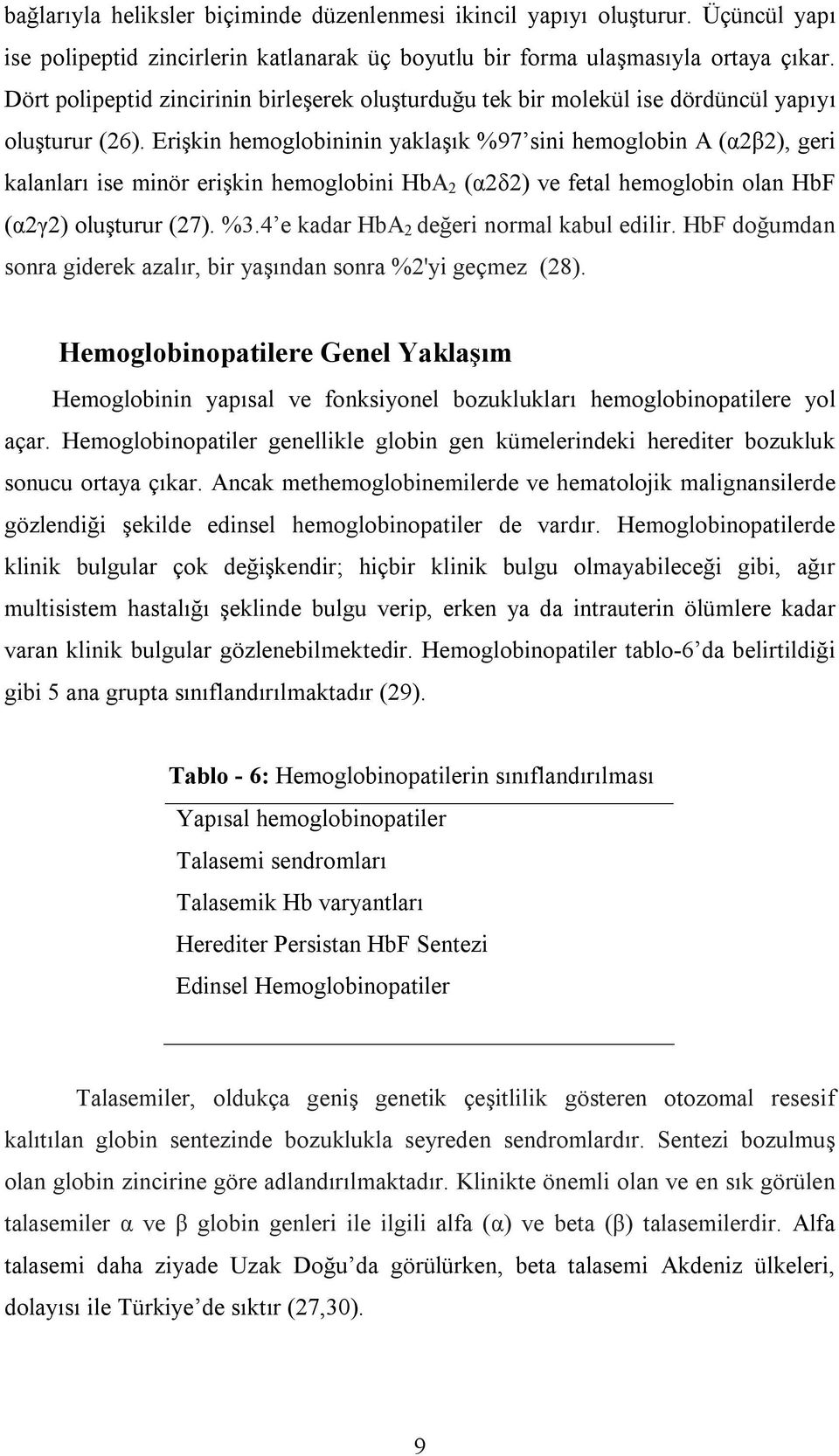 Erişkin hemoglobininin yaklaşık %97 sini hemoglobin A (α2β2), geri kalanları ise minör erişkin hemoglobini HbA 2 (α2δ2) ve fetal hemoglobin olan HbF (α2γ2) oluşturur (27). %3.