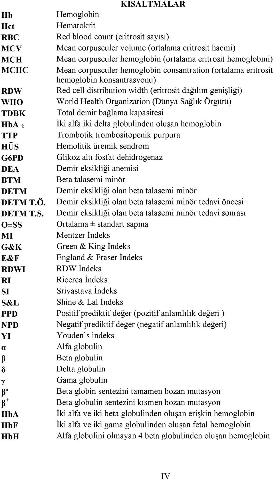 Örgütü) TDBK Total demir bağlama kapasitesi HbA 2 İki alfa iki delta globulinden oluşan hemoglobin TTP Trombotik trombositopenik purpura HÜS Hemolitik üremik sendrom G6PD Glikoz altı fosfat