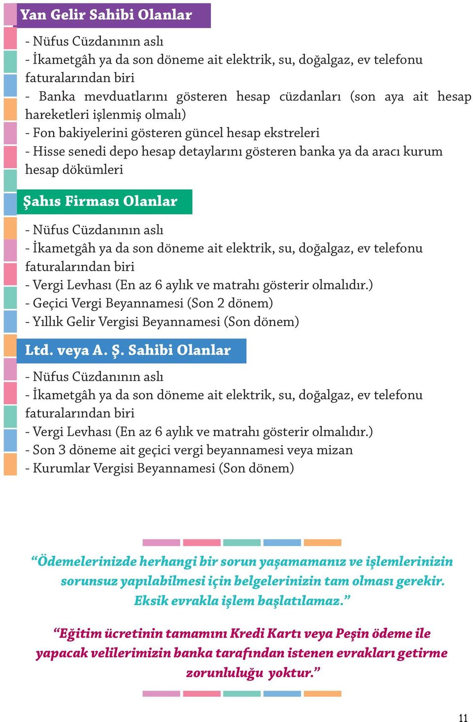 Nüfus Cüzdanının aslı - İkametgâh ya da son döneme ait elektrik, su, doğalgaz, ev telefonu faturalarından biri - Vergi Levhası (En az 6 aylık ve matrahı gösterir olmalıdır.