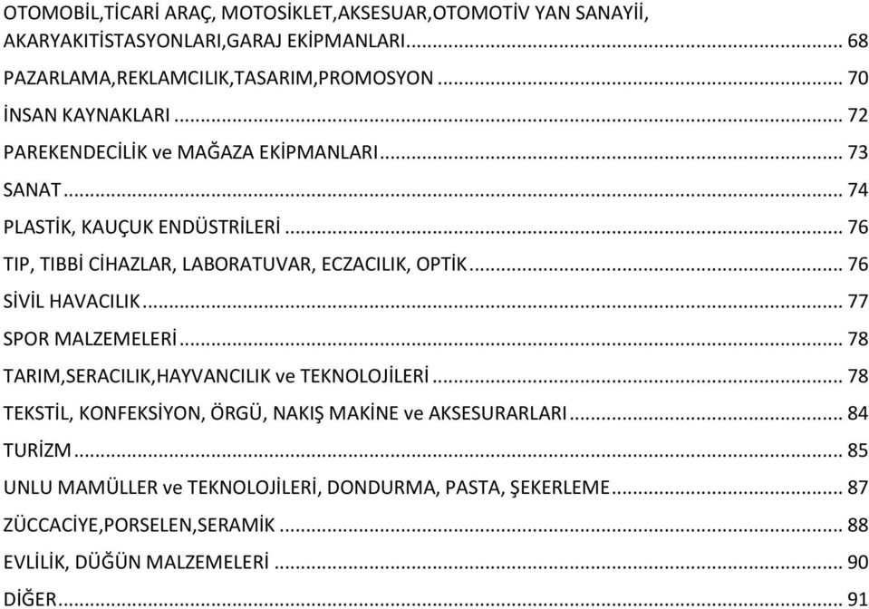 .. 76 TIP, TIBBİ CİHAZLAR, LABORATUVAR, ECZACILIK, OPTİK... 76 SİVİL HAVACILIK... 77 SPOR MALZEMELERİ... 78 TARIM,SERACILIK,HAYVANCILIK ve TEKNOLOJİLERİ.