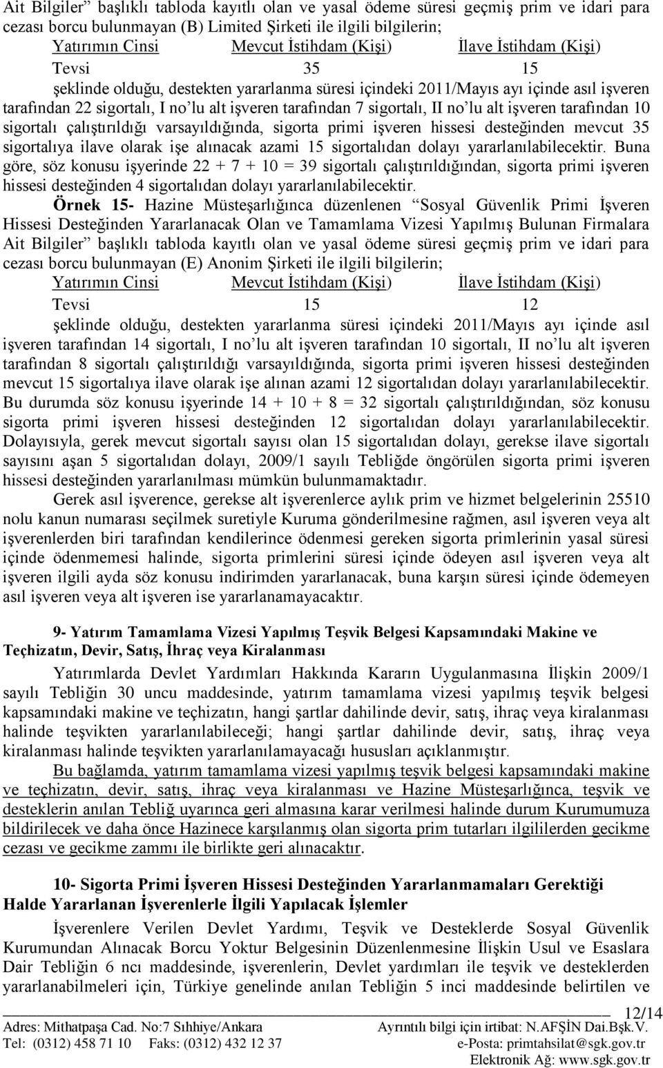 lu alt işveren tarafından 10 sigortalı çalıştırıldığı varsayıldığında, sigorta primi işveren hissesi desteğinden mevcut 35 sigortalıya ilave olarak işe alınacak azami 15 sigortalıdan dolayı