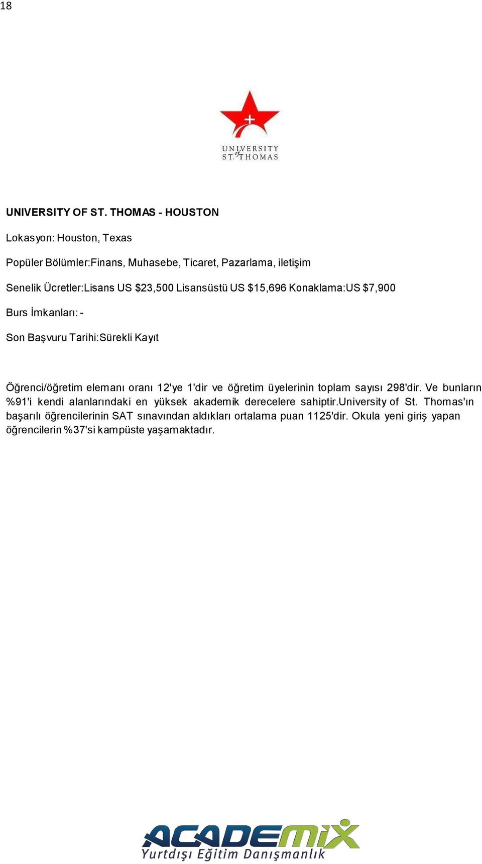 Lisansüstü US $15,696 Konaklama:US $7,900 Burs İmkanları: - Son Başvuru Tarihi:Sürekli Kayıt Öğrenci/öğretim elemanı oranı 12'ye 1'dir ve öğretim