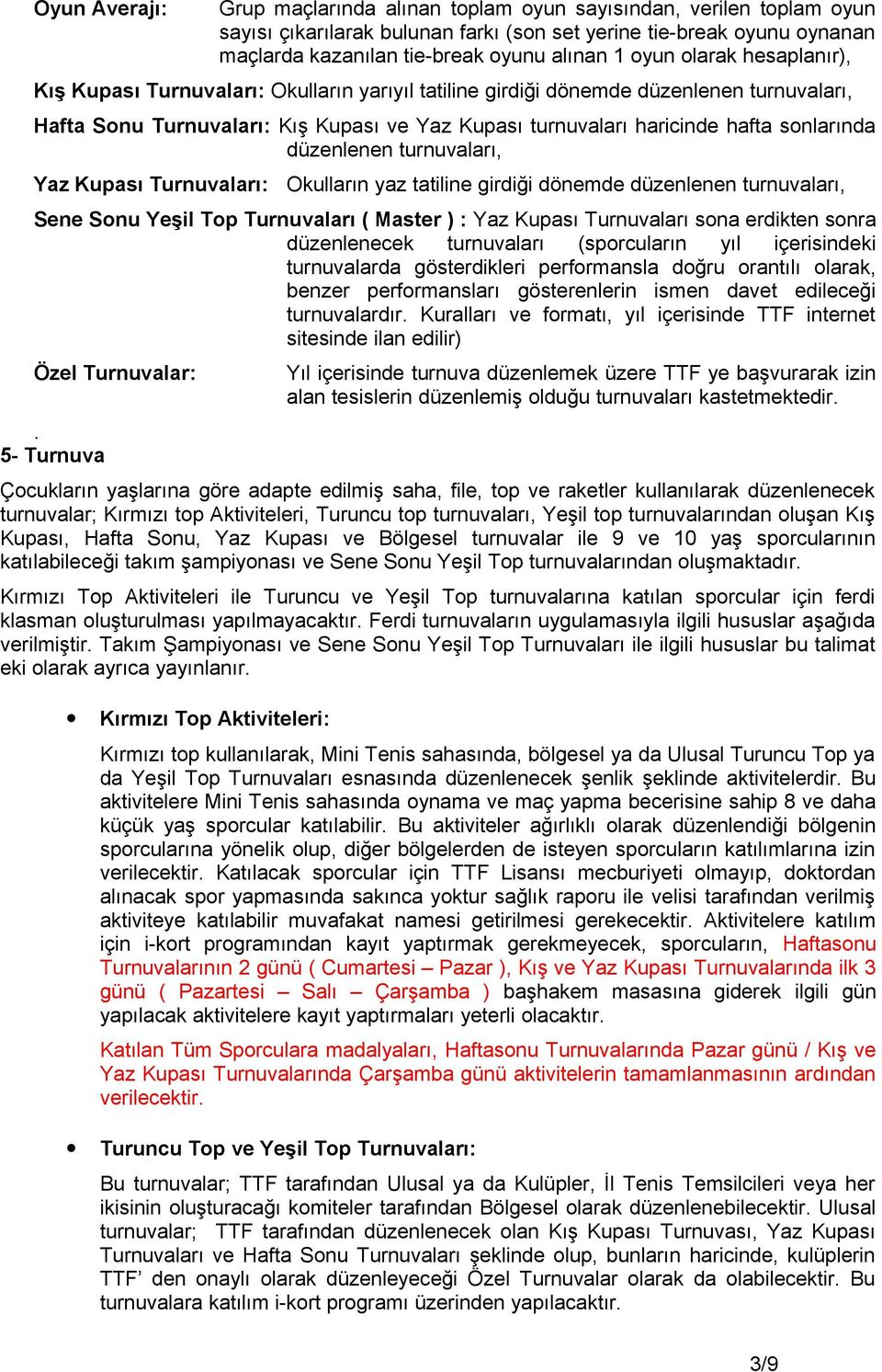 sonlarında düzenlenen turnuvaları, Yaz Kupası Turnuvaları: Okulların yaz tatiline girdiği dönemde düzenlenen turnuvaları, Sene Sonu Yeşil Top Turnuvaları ( Master ) : Yaz Kupası Turnuvaları sona