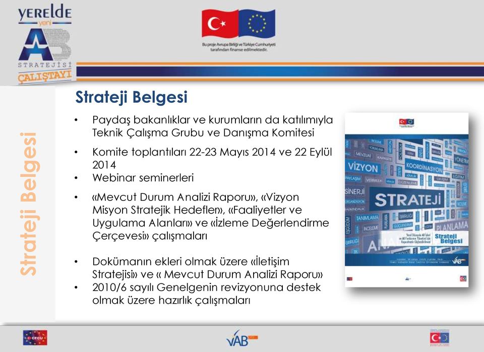 Stratejik Hedefler», «Faaliyetler ve Uygulama Alanları» ve «İzleme Değerlendirme Çerçevesi» çalışmaları Dokümanın ekleri olmak