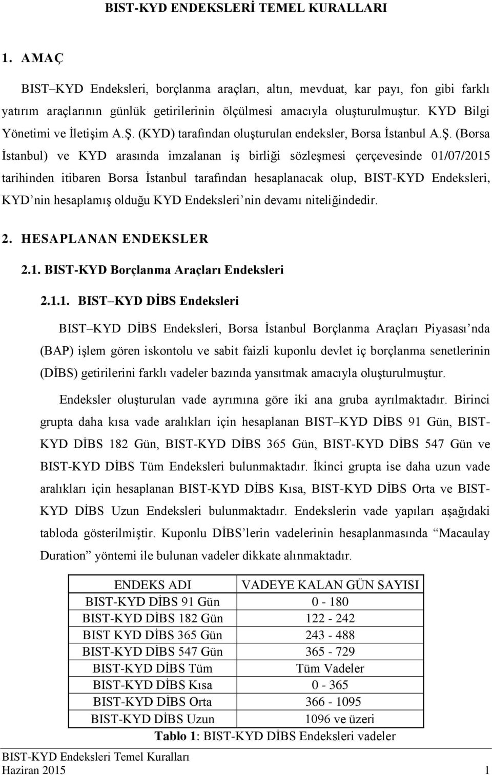 (KYD) tarafından oluşturulan endeksler, Borsa İstanbul A.Ş.