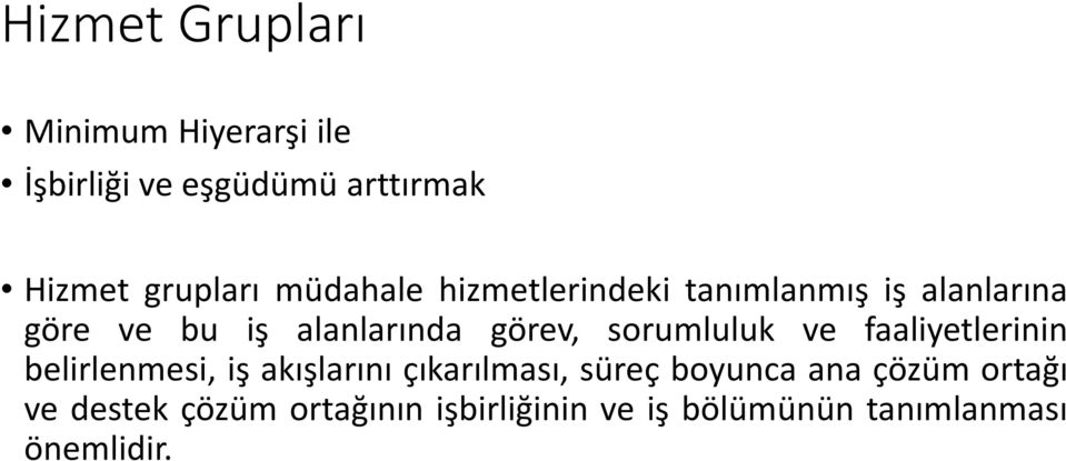 sorumluluk ve faaliyetlerinin belirlenmesi, iş akışlarını çıkarılması, süreç boyunca