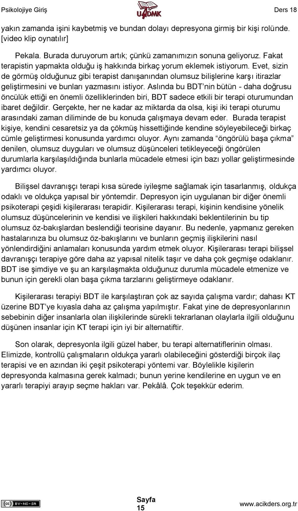 Evet, sizin de görmüş olduğunuz gibi terapist danışanından olumsuz bilişlerine karşı itirazlar geliştirmesini ve bunları yazmasını istiyor.