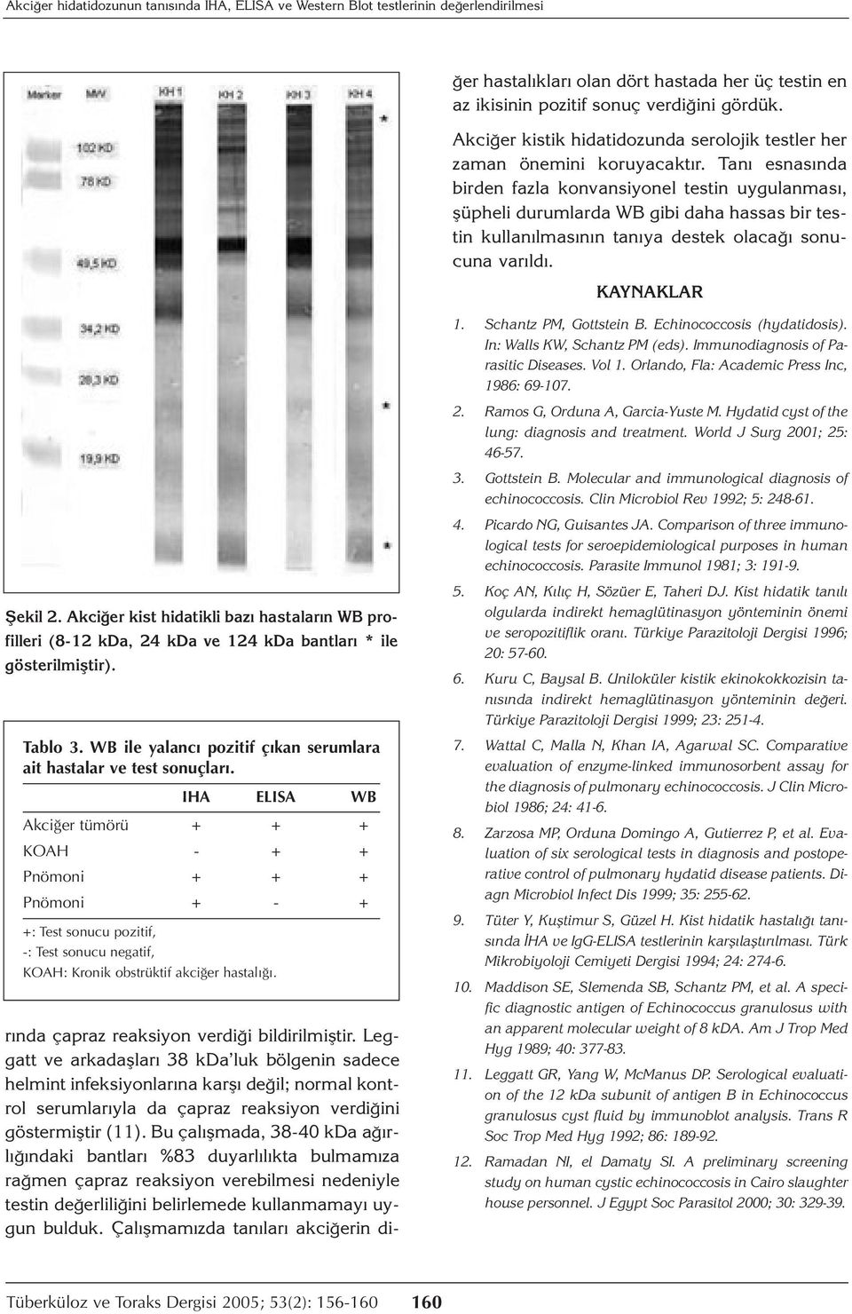 Bu çalışmada, 38-40 kda ağırlığındaki bantları %83 duyarlılıkta bulmamıza rağmen çapraz reaksiyon verebilmesi nedeniyle testin değerliliğini belirlemede kullanmamayı uygun bulduk.