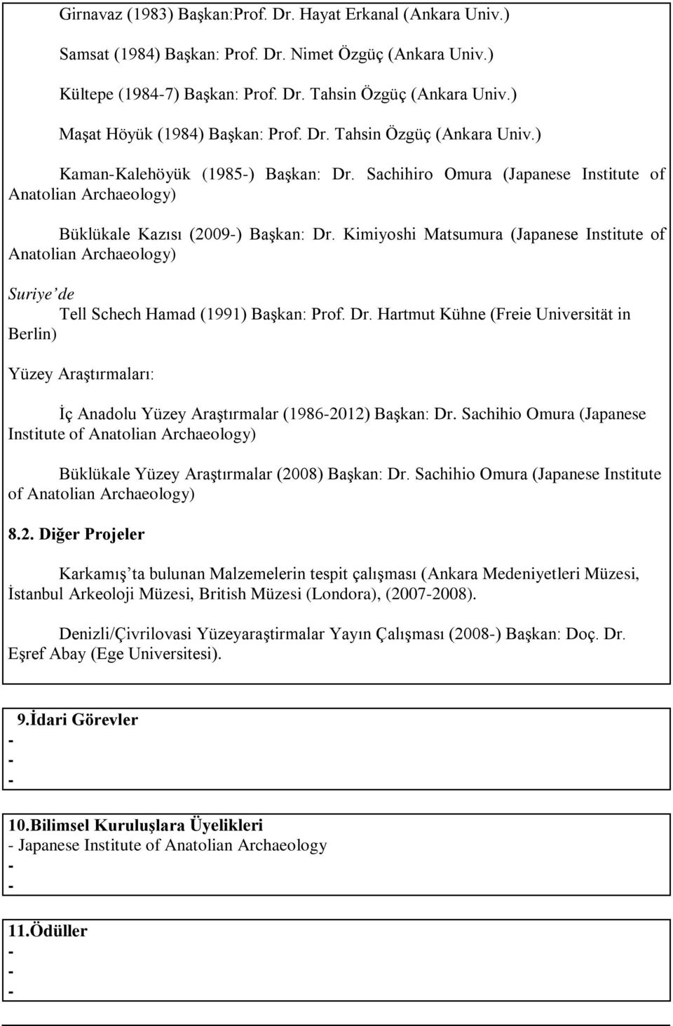 Kimiyoshi Matsumura (Japanese Institute of Anatolian Archaeology) Suriye de Tell Schech Hamad (1991) Başkan: Prof. Dr.