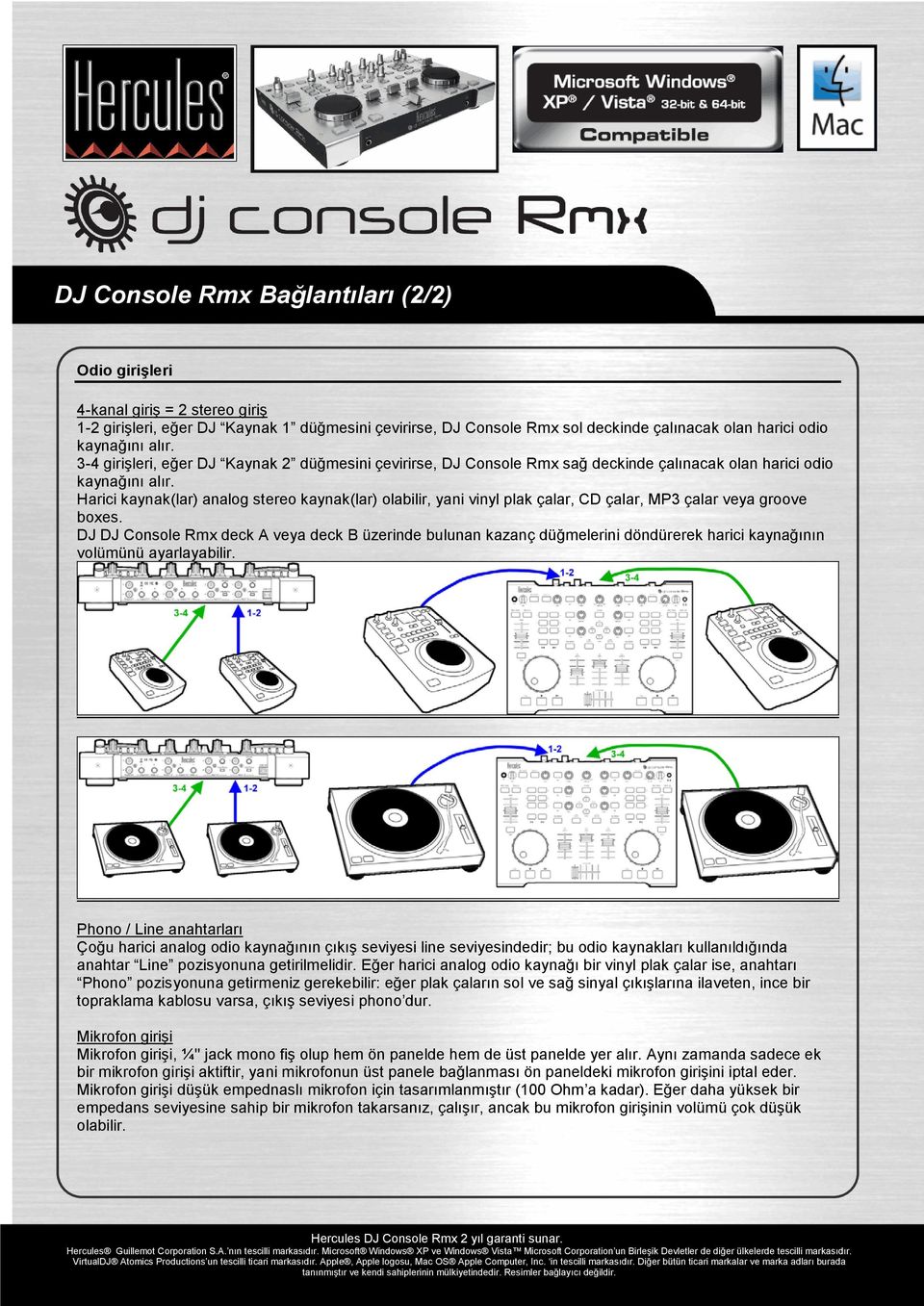 Harici kaynak(lar) analog stereo kaynak(lar) olabilir, yani vinyl plak çalar, CD çalar, MP3 çalar veya groove boxes.