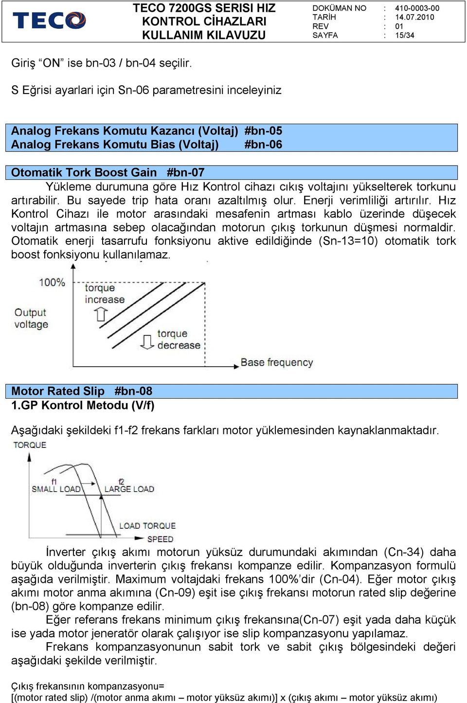 Kontrol cihazı cıkış voltajını yükselterek torkunu artırabilir. Bu sayede trip hata oranı azaltılmış olur. Enerji verimliliği artırılır.