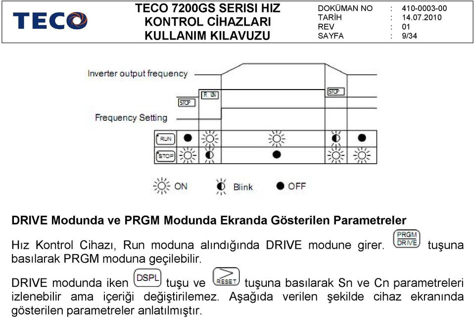 Run moduna alındığında DRIVE modune girer. basılarak PRGM moduna geçilebilir.