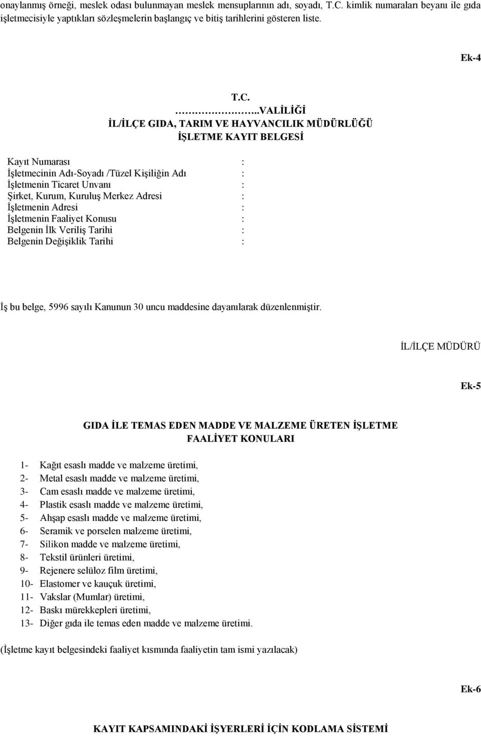 ..VALİLİĞİ İL/İLÇE GIDA, TARIM VE HAYVANCILIK MÜDÜRLÜĞÜ İŞLETME KAYIT BELGESİ Kayıt Numarası : ĠĢletmecinin Adı-Soyadı /Tüzel KiĢiliğin Adı : ĠĢletmenin Ticaret Unvanı : ġirket, Kurum, KuruluĢ Merkez