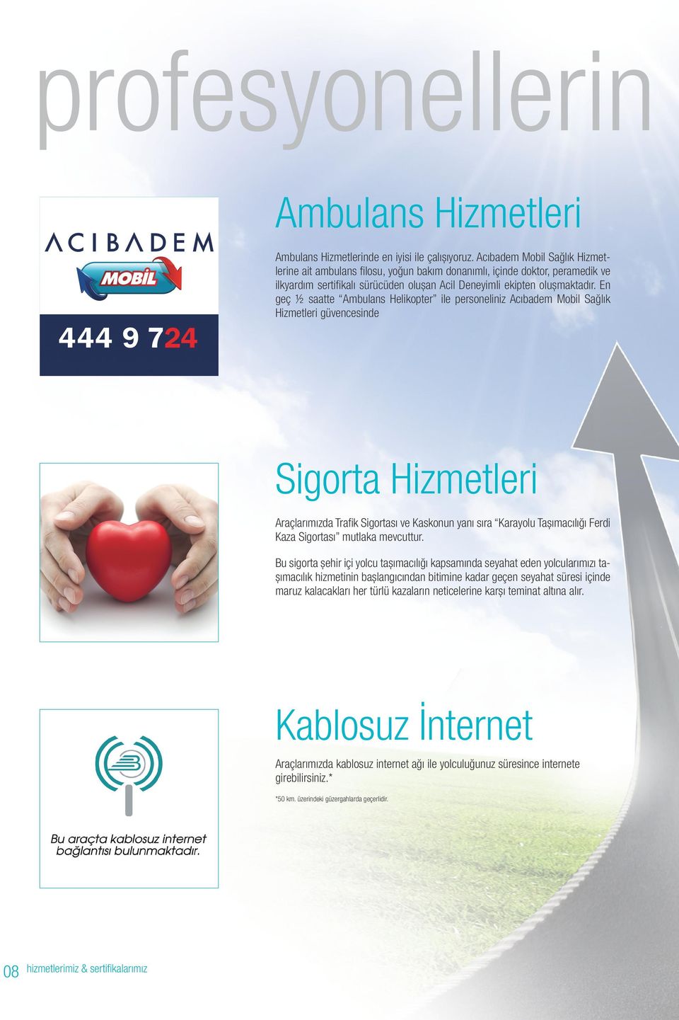 En geç ½ saatte Ambulans Helikopter ile personeliniz Acıbadem Mobil Sağlık Hizmetleri güvencesinde Sigorta Hizmetleri Araçlarımızda Trafik Sigortası ve Kaskonun yanı sıra Karayolu Taşımacılığı Ferdi