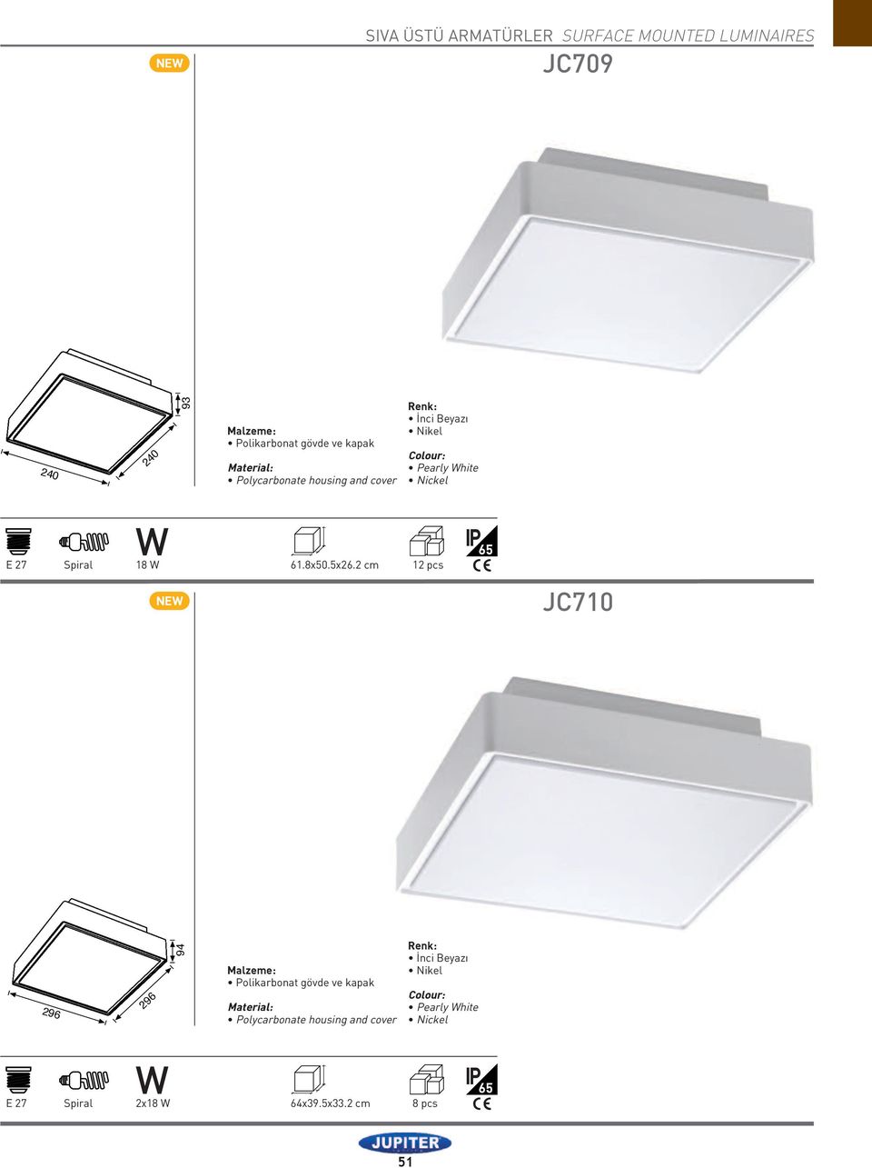 18 61.8x50.5x26.2 cm 12 pcs Y NE JC710 296 296 94 Polikarbonat gövde ve  2x18 64x39.5x33.